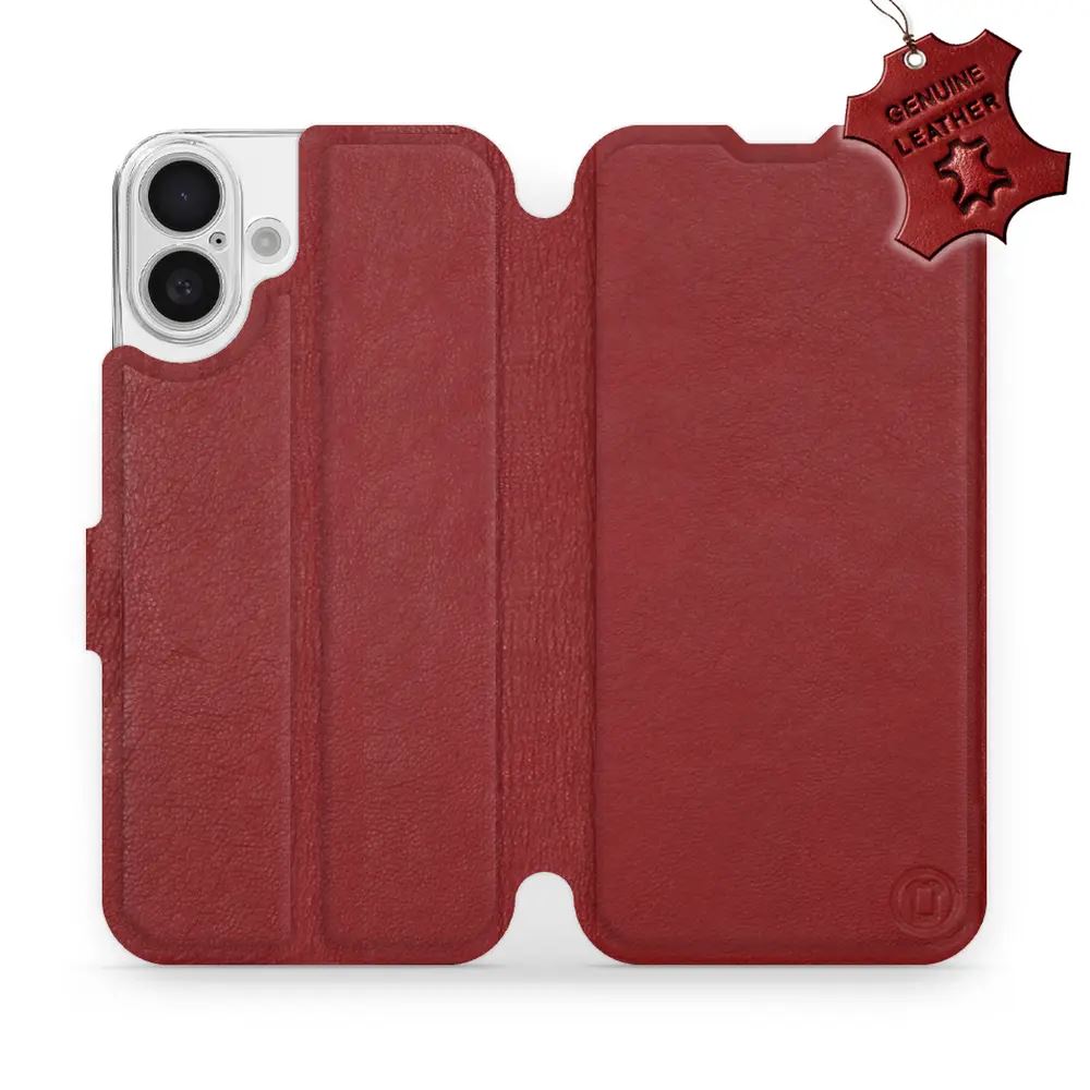 Kožené flip pouzdro Mobiwear - Apple iPhone 16 Plus - Tmavě červené
