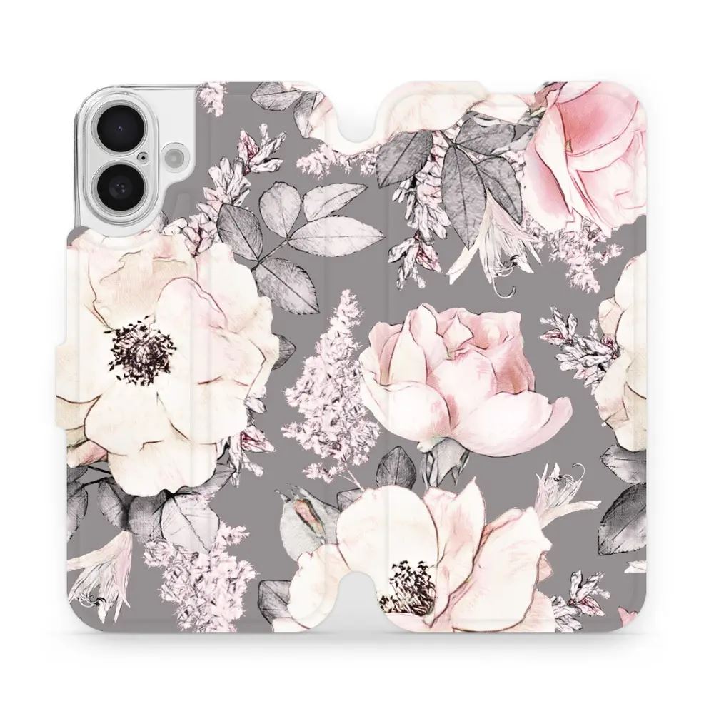 Flipové pouzdro Mobiwear - Apple iPhone 16 Plus - MX06S Květy na šedém pozadí