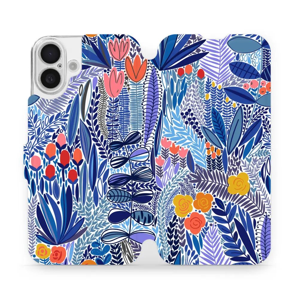 Flipové pouzdro Mobiwear - Apple iPhone 16 Plus - MP03P Modrá květena