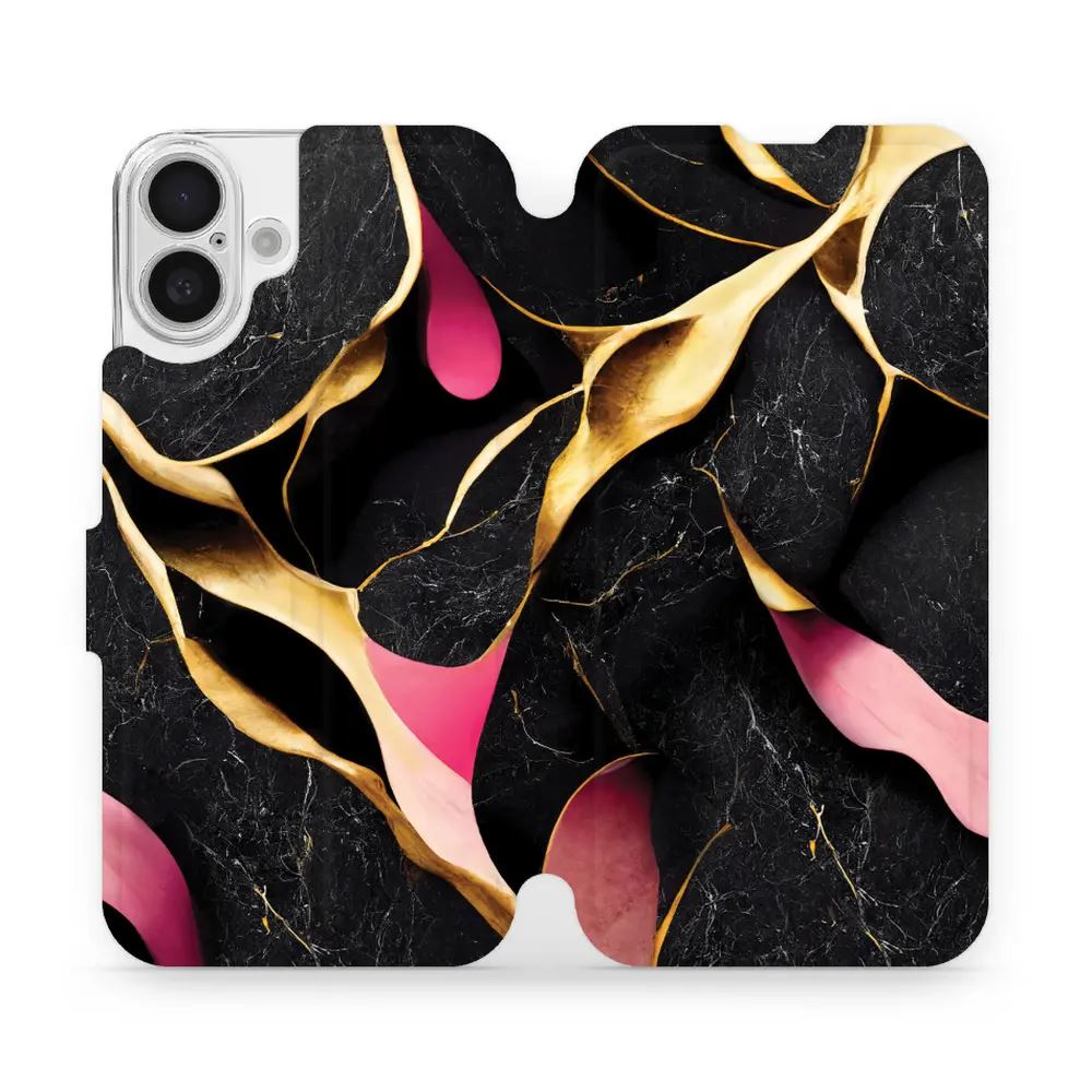 Flipové pouzdro Mobiwear - Apple iPhone 16 Plus - VP35S Černý a zlatavý mramor