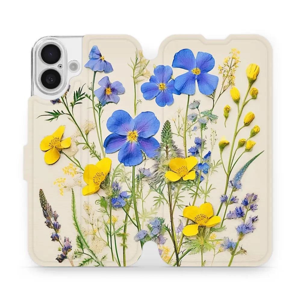 Flipové pouzdro Mobiwear - Apple iPhone 16 Plus - VP41S Modré a žluté kvítky