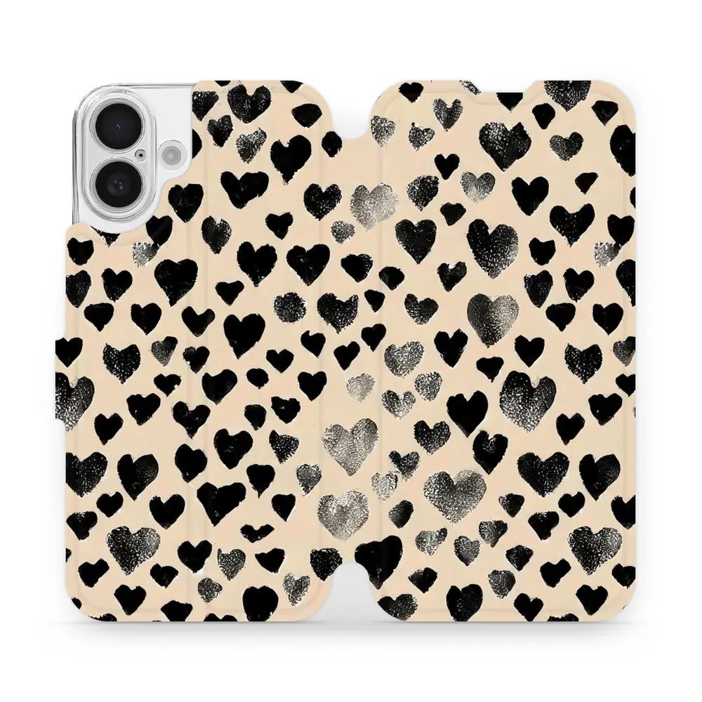 Flipové pouzdro Mobiwear - Apple iPhone 16 Plus - VA51S Černá srdíčka