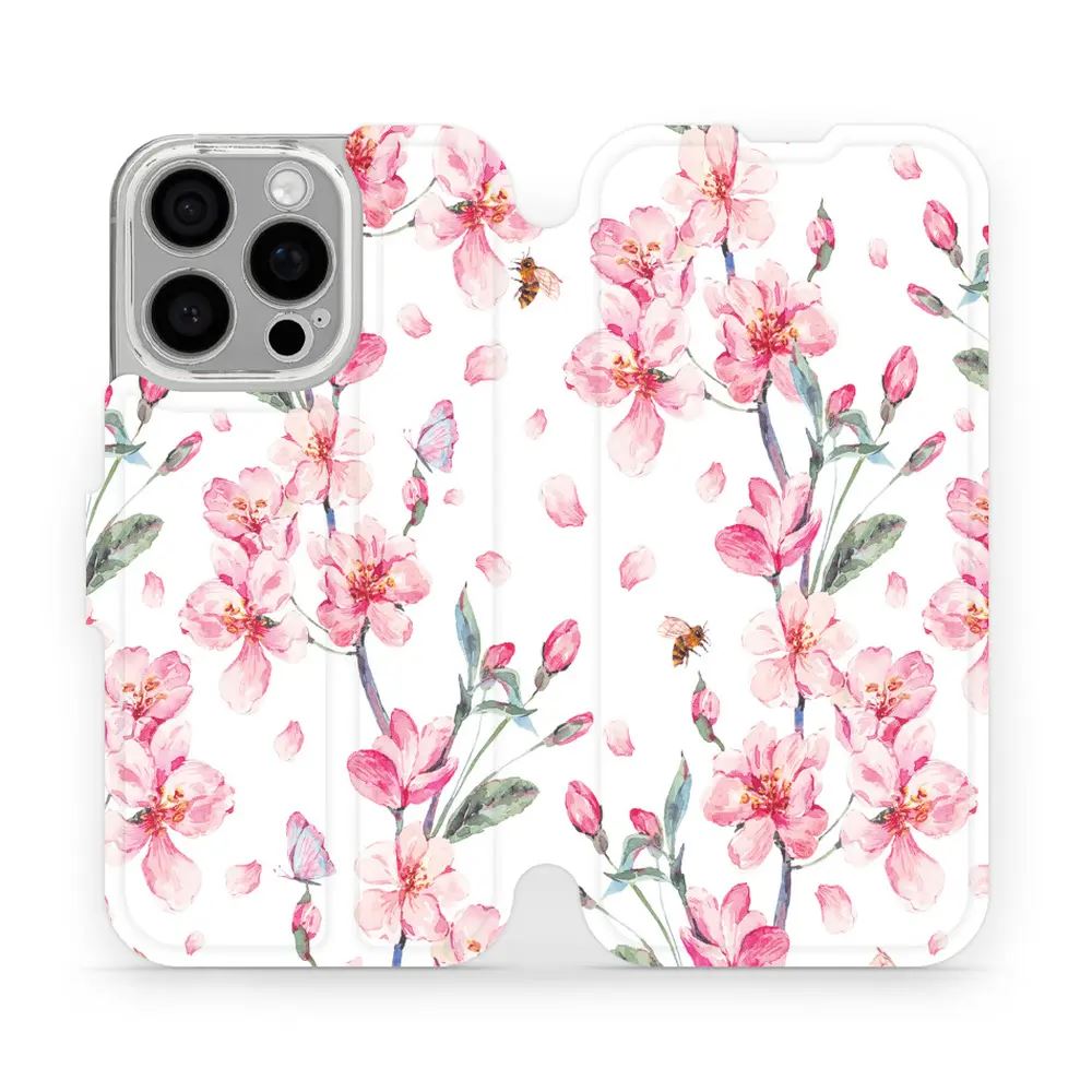 Flipové pouzdro Mobiwear - Apple iPhone 16 Pro - M124S Růžové květy
