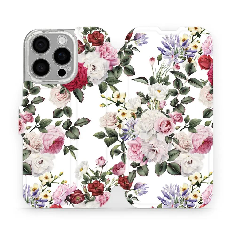 Flipové pouzdro Mobiwear - Apple iPhone 16 Pro - MD01S Růže na bílé