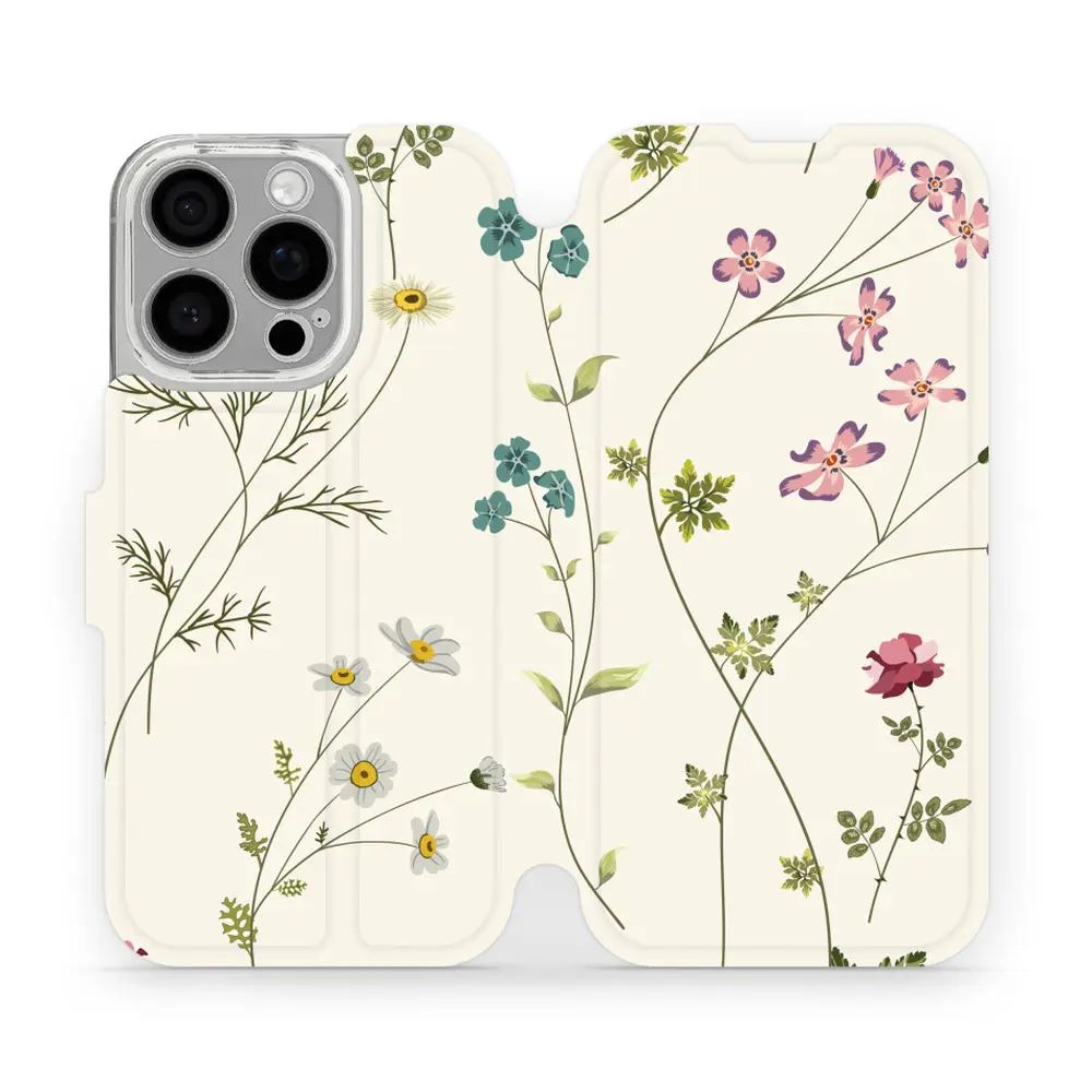 Flipové pouzdro Mobiwear - Apple iPhone 16 Pro - MD03S Tenké rostlinky s květy
