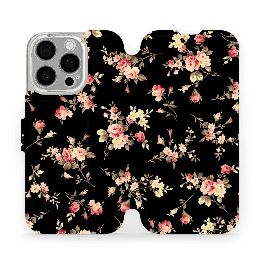 Flipové pouzdro Mobiwear - Apple iPhone 16 Pro - VD02S Květy na černé