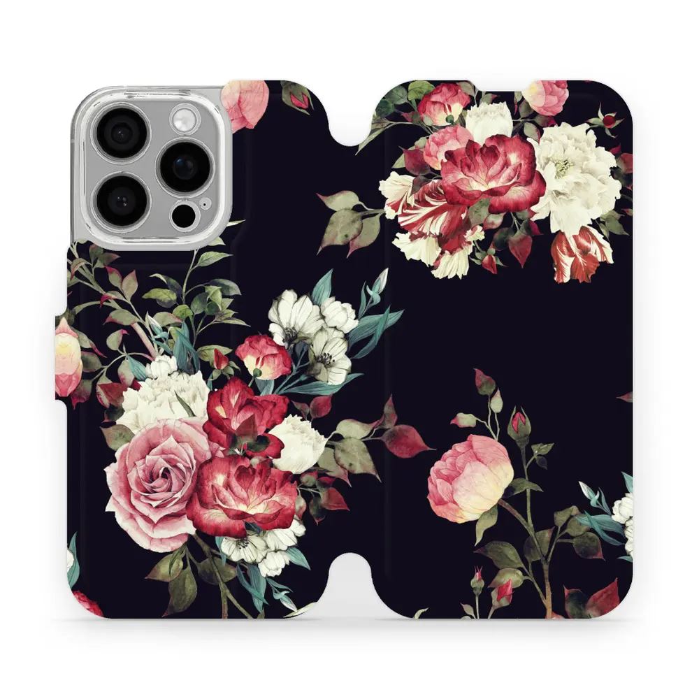 Flipové pouzdro Mobiwear - Apple iPhone 16 Pro - VD11P Růže na černé