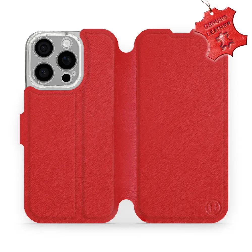 Kožené flip pouzdro Mobiwear - Apple iPhone 16 Pro - Červené