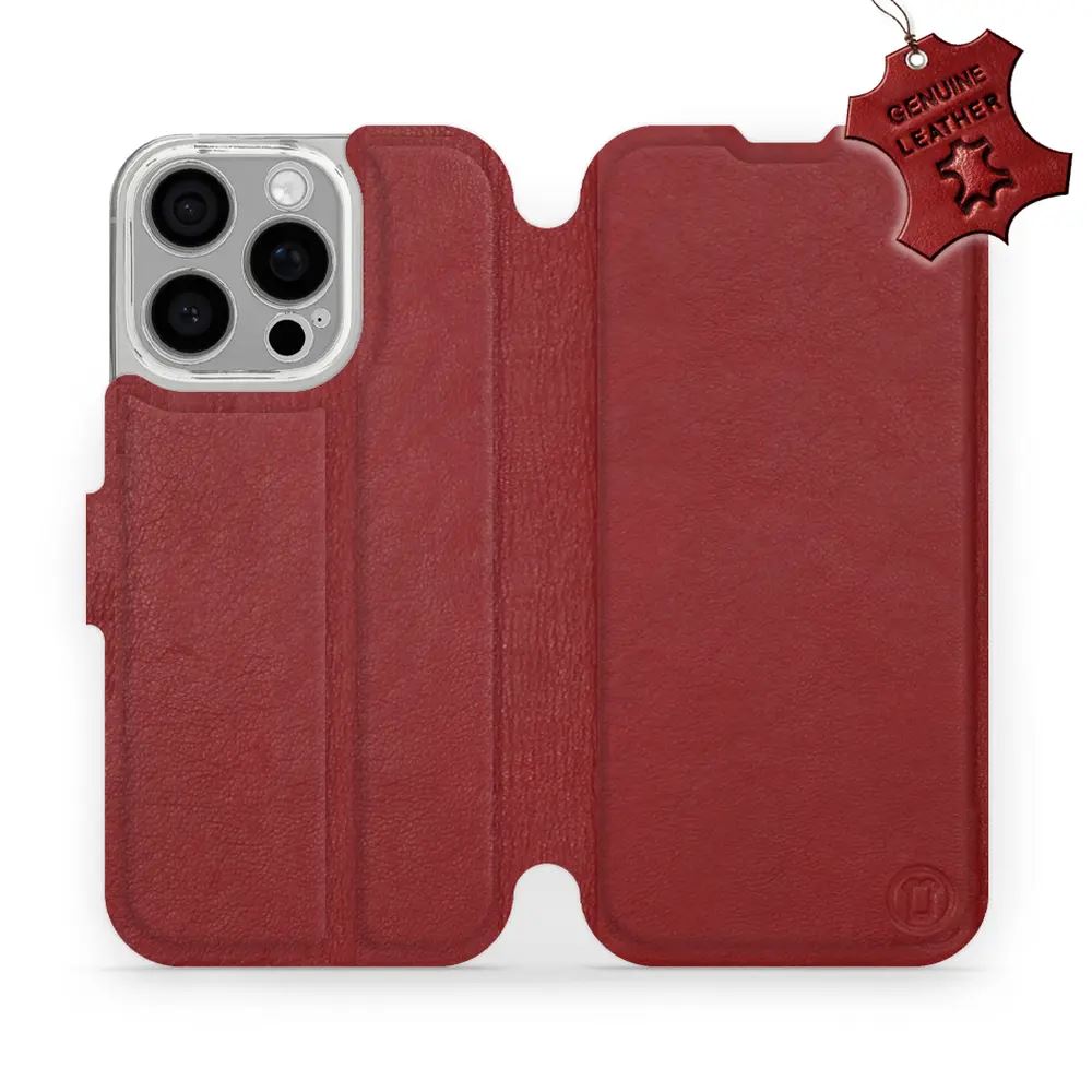 Kožené flip pouzdro Mobiwear - Apple iPhone 16 Pro - Tmavě červené