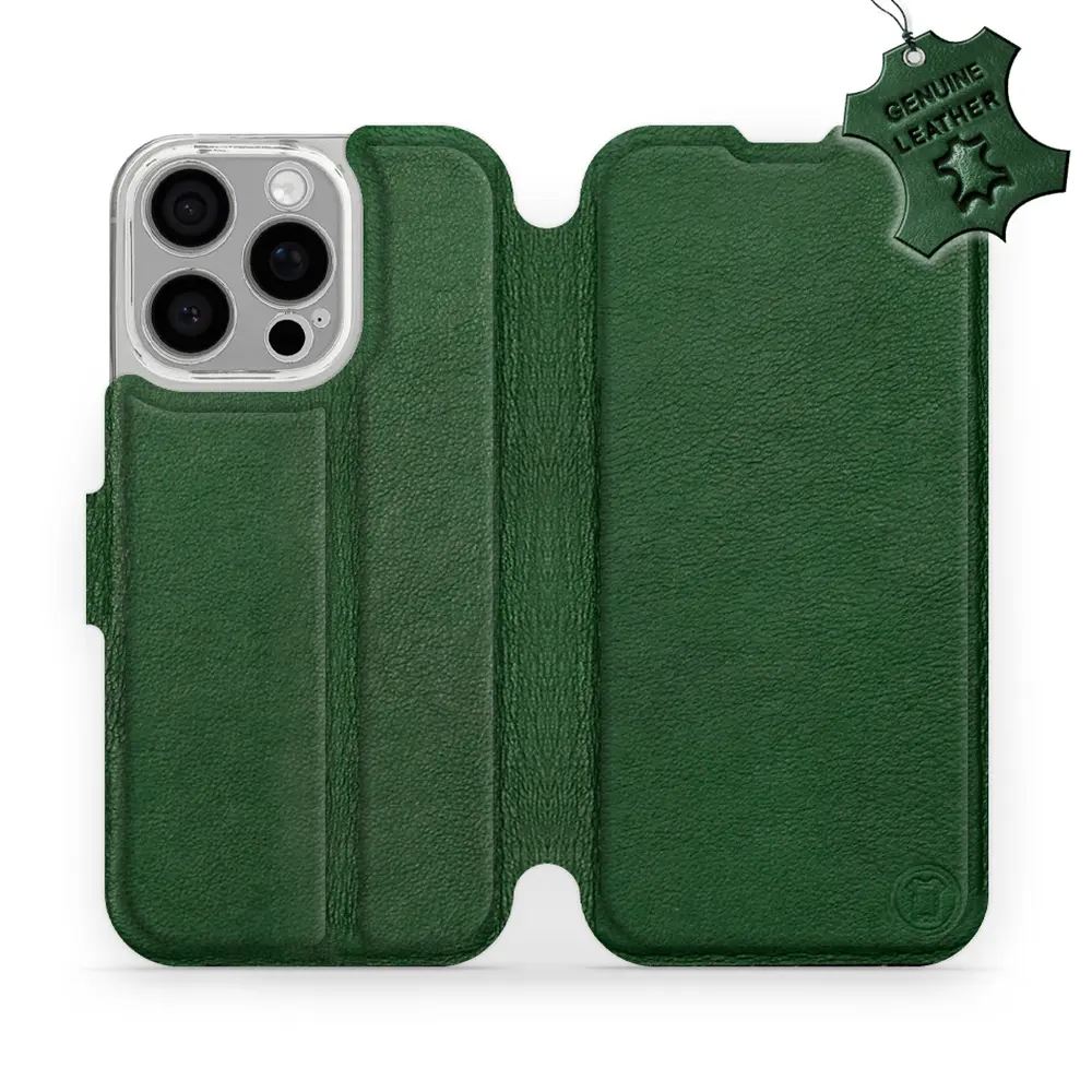 Kožené flip pouzdro Mobiwear - Apple iPhone 16 Pro - Zelené