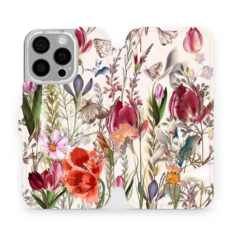 Flipové pouzdro Mobiwear - Apple iPhone 16 Pro - MP01S Rozkvetlá louka