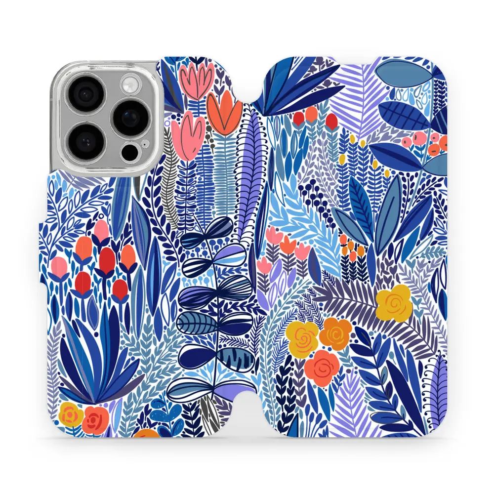 Flipové pouzdro Mobiwear - Apple iPhone 16 Pro - MP03P Modrá květena