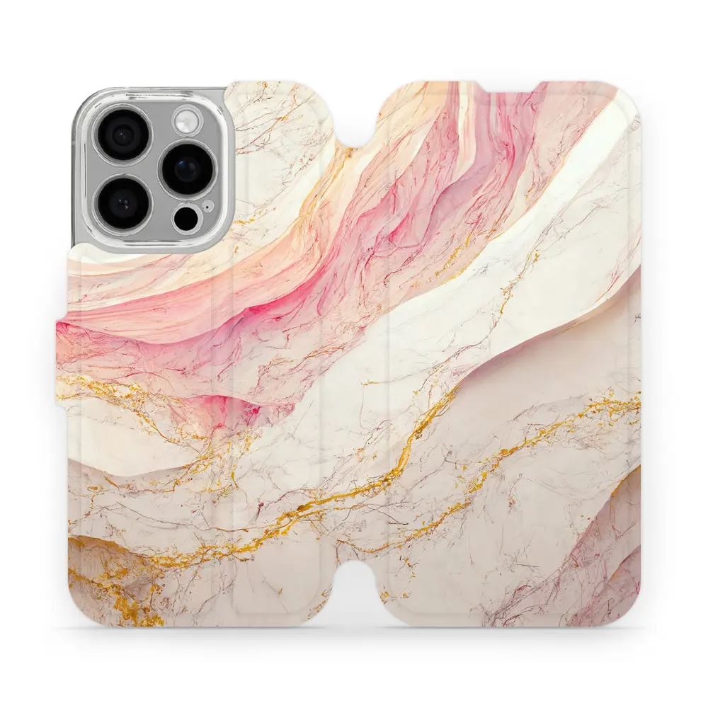 Flipové pouzdro Mobiwear - Apple iPhone 16 Pro - VP32S Růžový a zlatavý mramor