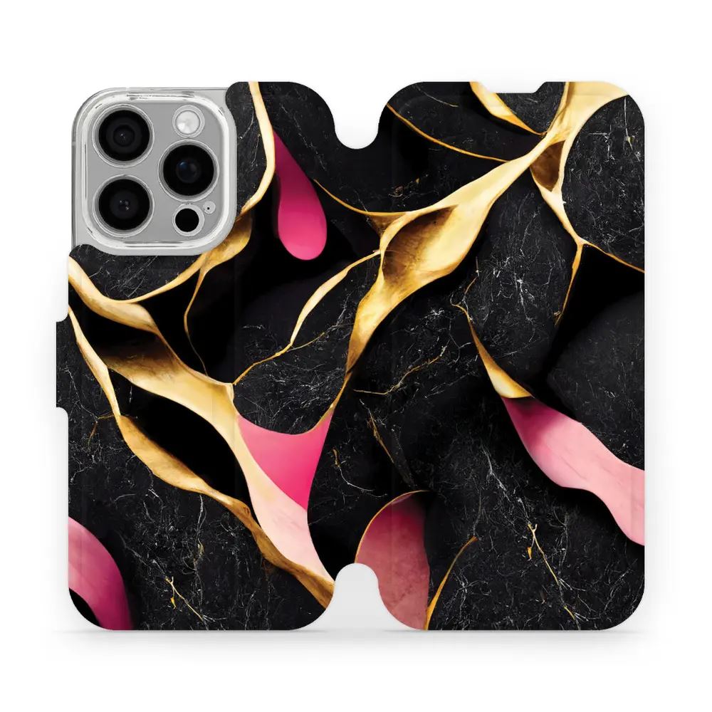 Flipové pouzdro Mobiwear - Apple iPhone 16 Pro - VP35S Černý a zlatavý mramor