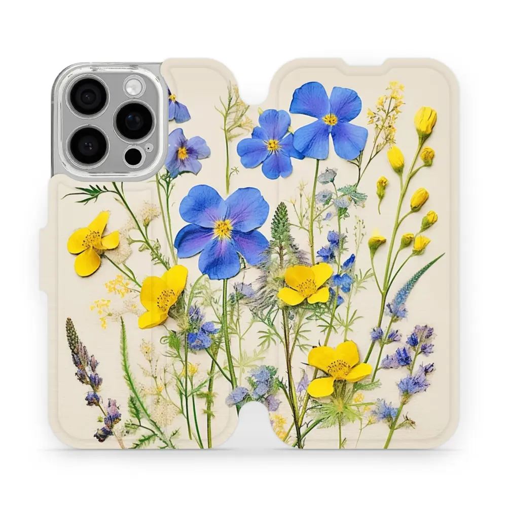Flipové pouzdro Mobiwear - Apple iPhone 16 Pro - VP41S Modré a žluté kvítky