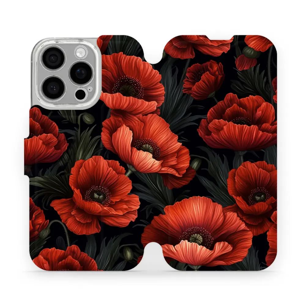 Flipové pouzdro Mobiwear - Apple iPhone 16 Pro - VP45S Temné červené květy