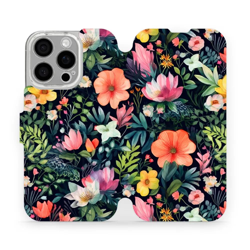 Flipové pouzdro Mobiwear - Apple iPhone 16 Pro - VP48S Pestré kvítky
