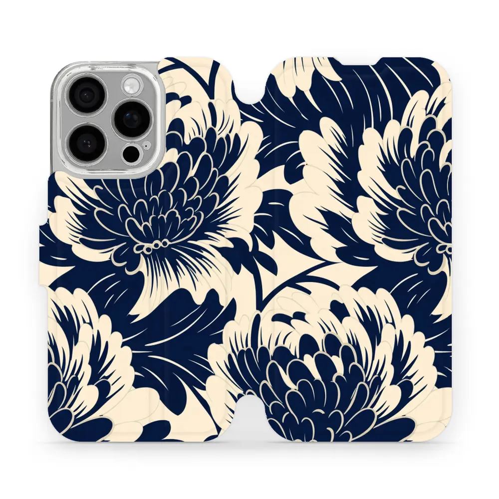 Flipové pouzdro Mobiwear - Apple iPhone 16 Pro - VA40S Modré a béžové květy