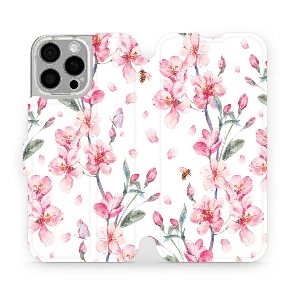 Flipové pouzdro Mobiwear - Apple iPhone 16 Pro Max - M124S Růžové květy