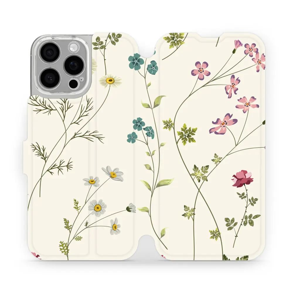 Flipové pouzdro Mobiwear - Apple iPhone 16 Pro Max - MD03S Tenké rostlinky s květy