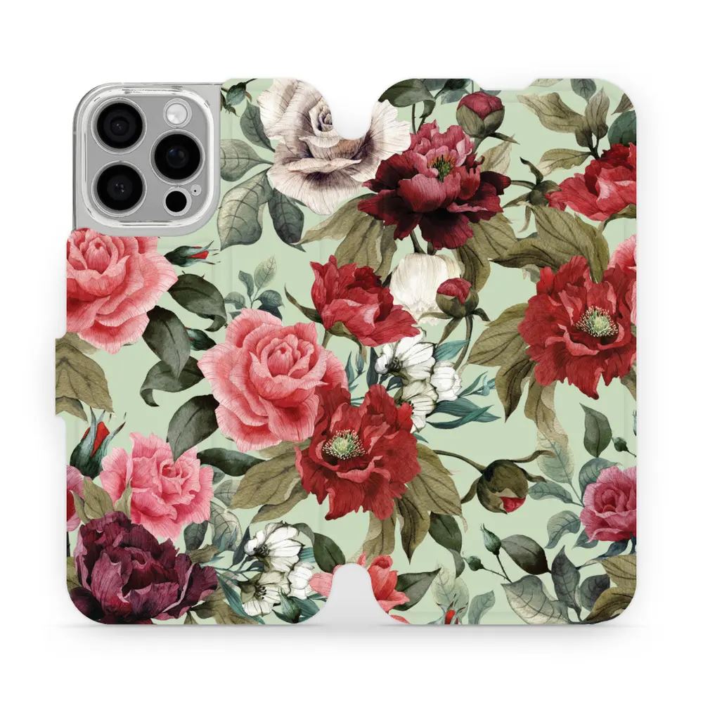 Flipové pouzdro Mobiwear - Apple iPhone 16 Pro Max - MD06P Růže a květy na světle zelené