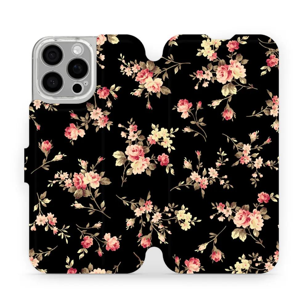 Flipové pouzdro Mobiwear - Apple iPhone 16 Pro Max - VD02S Květy na černé