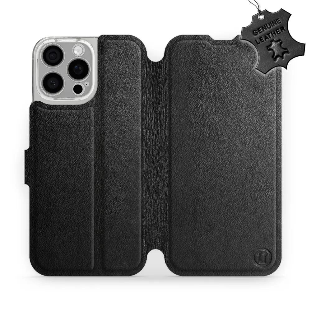 Kožené flip pouzdro Mobiwear - Apple iPhone 16 Pro Max - Černé - VÝPRODEJ