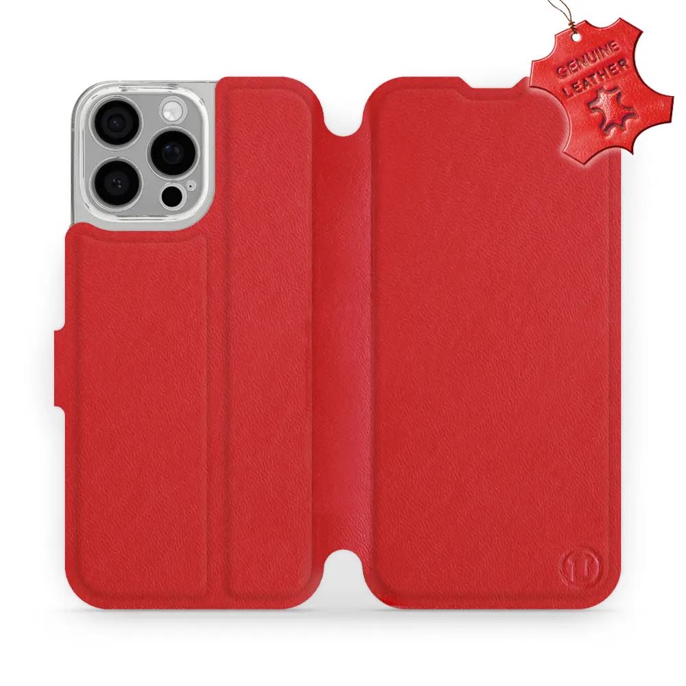 Kožené flip pouzdro Mobiwear - Apple iPhone 16 Pro Max - Červené