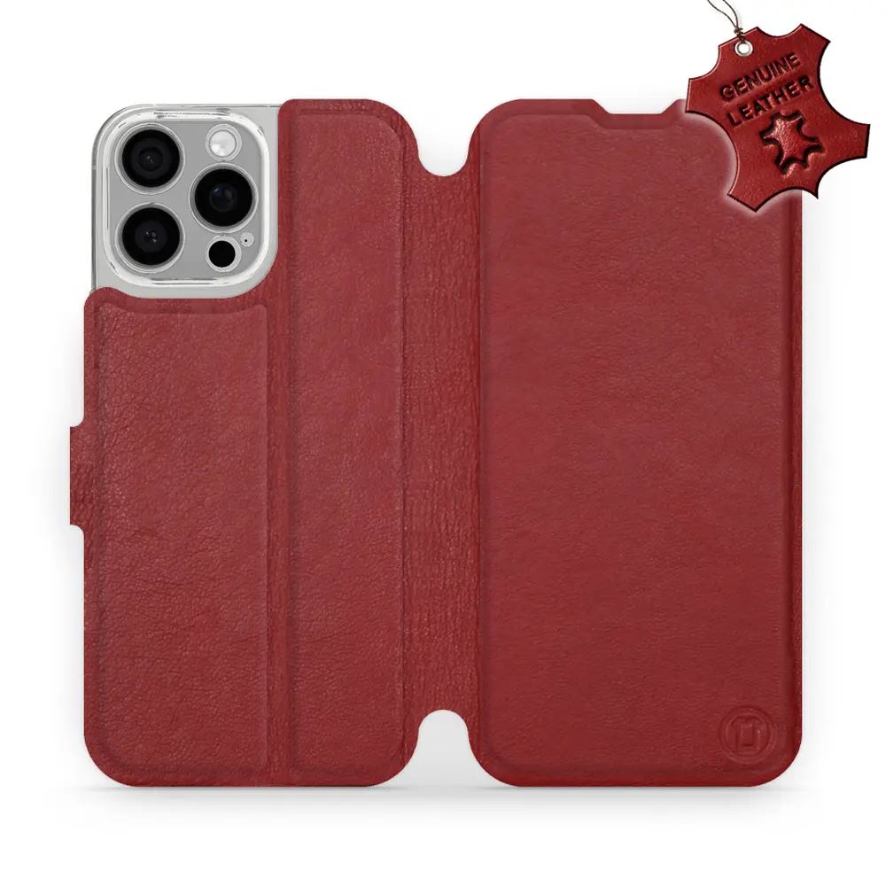Kožené flip pouzdro Mobiwear - Apple iPhone 16 Pro Max - Tmavě červené