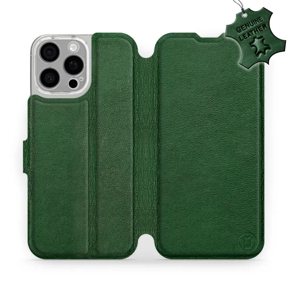 Kožené flip pouzdro Mobiwear - Apple iPhone 16 Pro Max - Zelené