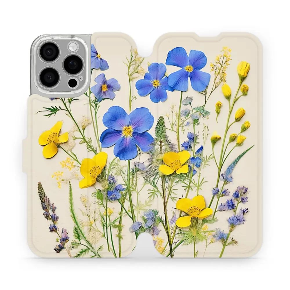 Flipové pouzdro Mobiwear - Apple iPhone 16 Pro Max - VP41S Modré a žluté kvítky - VÝPRODEJ