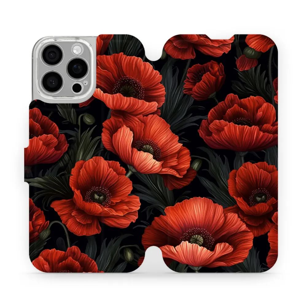 Flipové pouzdro Mobiwear - Apple iPhone 16 Pro Max - VP45S Temné červené květy