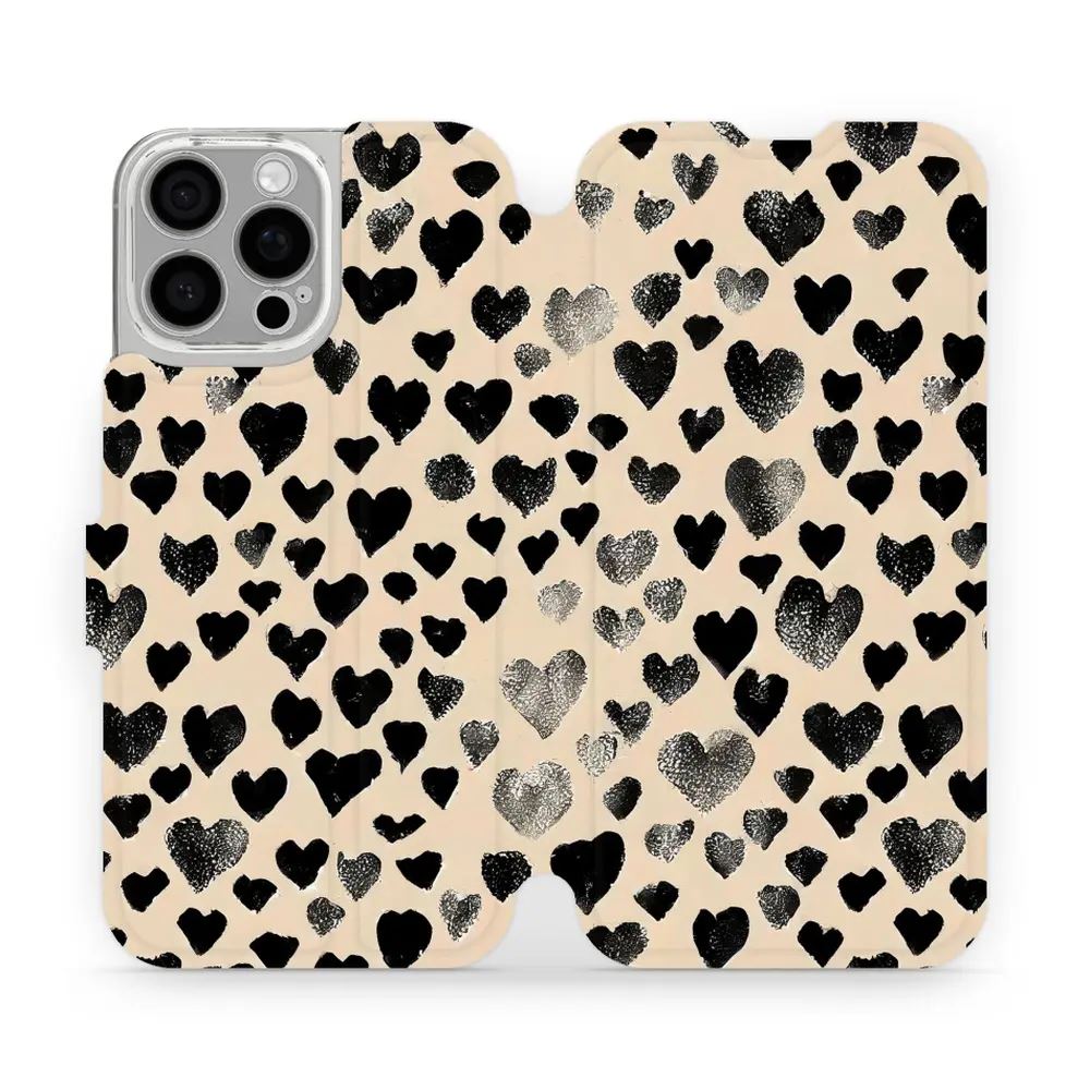 Flipové pouzdro Mobiwear - Apple iPhone 16 Pro Max - VA51S Černá srdíčka
