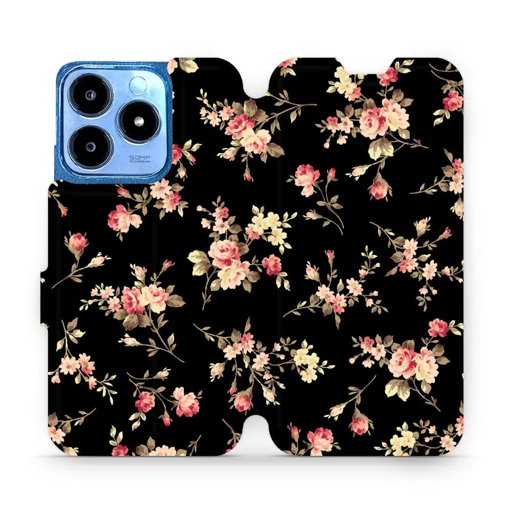 Flipové pouzdro Mobiwear - Realme C63 - VD02S Květy na černé