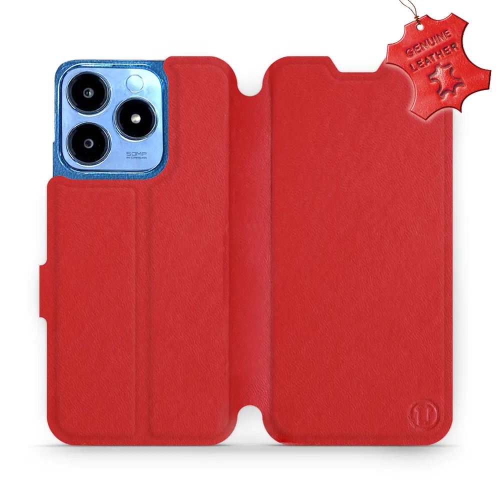 Kožené flip pouzdro Mobiwear - Realme C63 - Červené