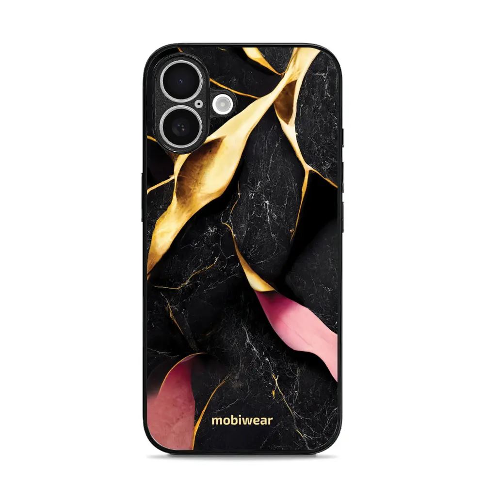 Lesklý kryt Mobiwear Glossy - Apple iPhone 16 - G021G Černý a zlatavý mramor