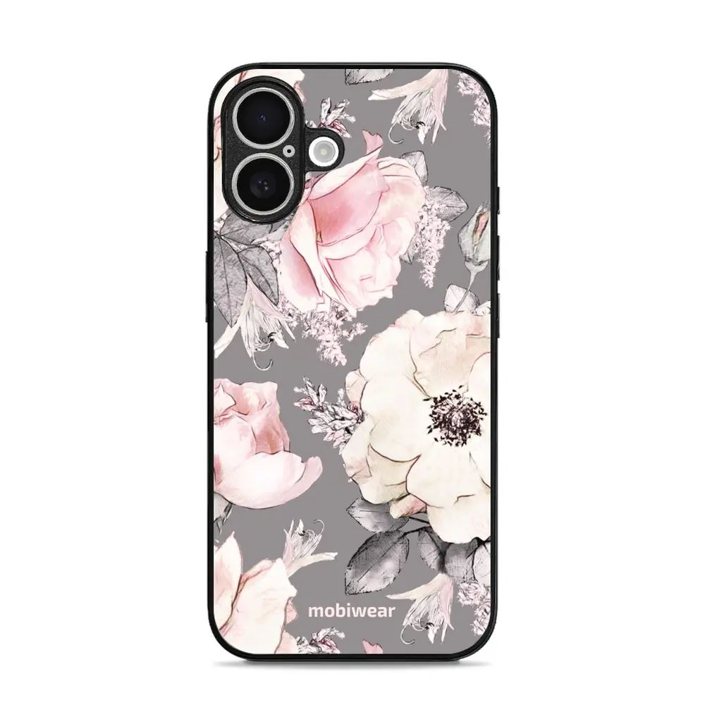 Lesklý kryt Mobiwear Glossy - Apple iPhone 16 - G034G - Květy na šedém pozadí