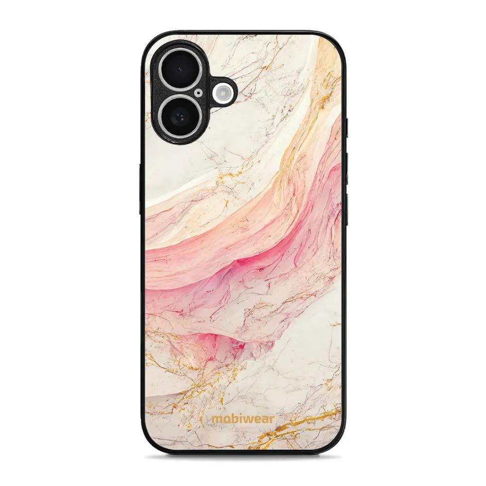 Lesklý kryt Mobiwear Glossy - Apple iPhone 16 Plus - G027G - Růžový a zlatavý mramor