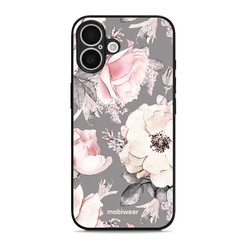 Lesklý kryt Mobiwear Glossy - Apple iPhone 16 Plus - G034G - Květy na šedém pozadí