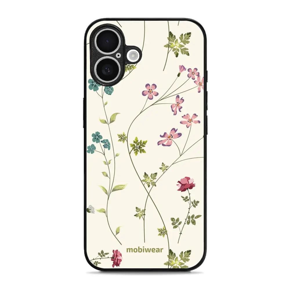 Lesklý kryt Mobiwear Glossy - Apple iPhone 16 Plus - G035G - Tenké rostlinky s květy - VÝPRODEJ