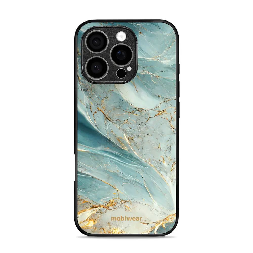 Lesklý kryt Mobiwear Glossy - Apple iPhone 16 Pro - G022G Zelenkavý a zlatavý mramor