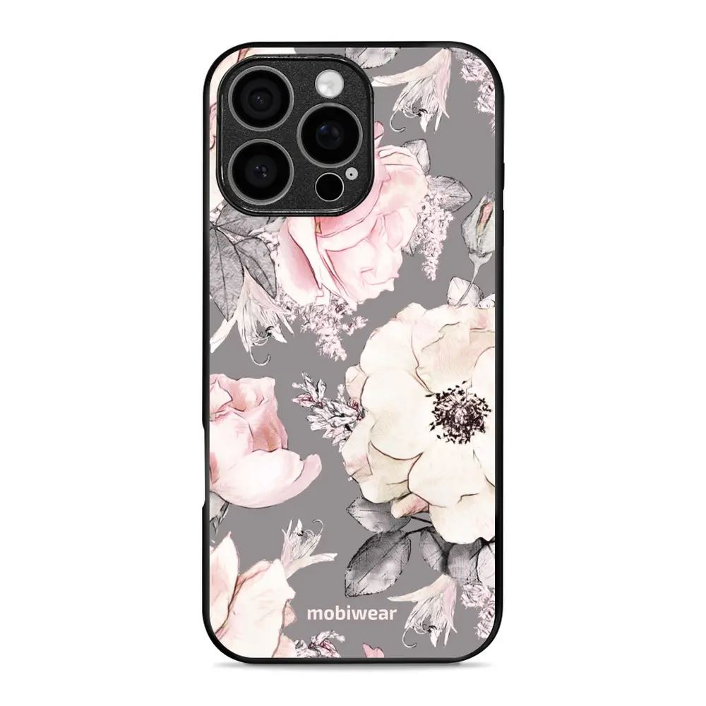 Lesklý kryt Mobiwear Glossy - Apple iPhone 16 Pro Max - G034G - Květy na šedém pozadí