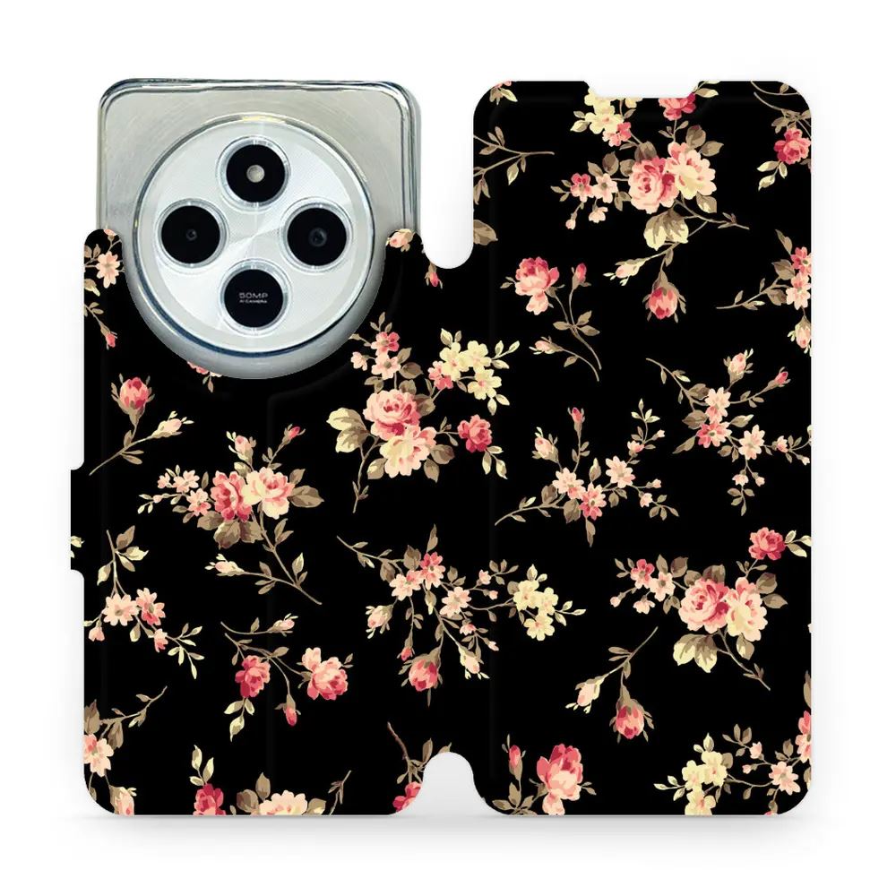 Flipové pouzdro Mobiwear - Xiaomi Redmi 14C / Poco C75 - VD02S Květy na černé