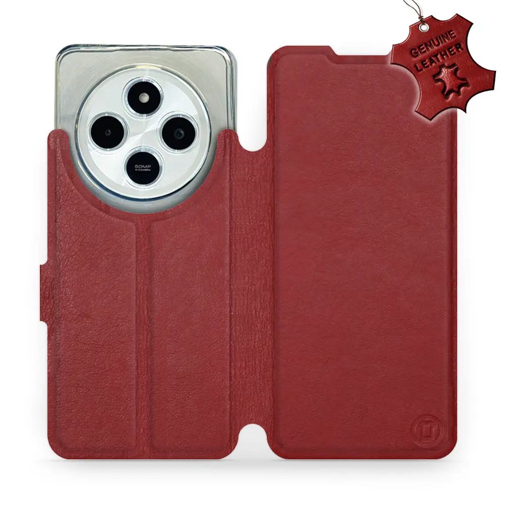 Kožené flip pouzdro Mobiwear - Xiaomi Redmi 14C / Poco C75 - Tmavě červené
