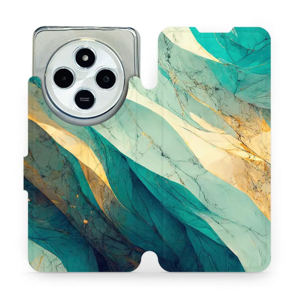 Flipové pouzdro Mobiwear - Xiaomi Redmi 14C / Poco C75 - VP37S Zlatavý a zelenkavý mramor