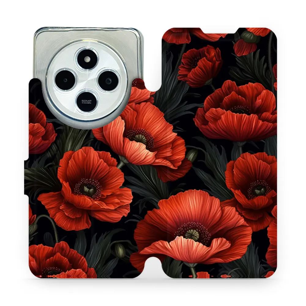 Flipové pouzdro Mobiwear - Xiaomi Redmi 14C / Poco C75 - VP45S Temné červené květy