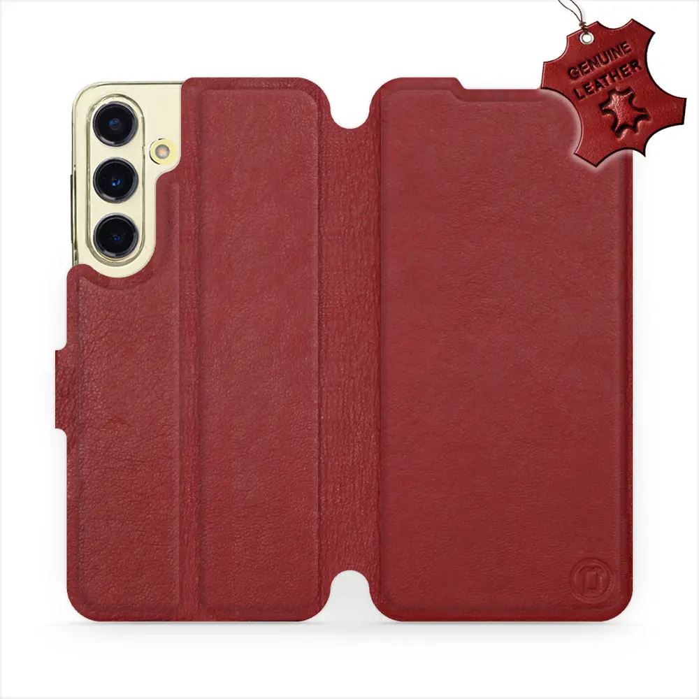 Kožené flip pouzdro Mobiwear - Samsung Galaxy S24 FE - Tmavě červené