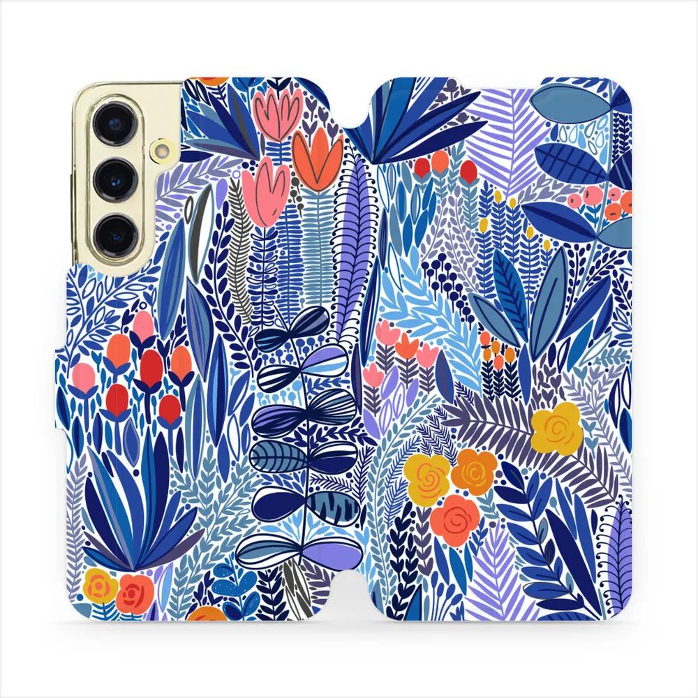 Flipové pouzdro Mobiwear - Samsung Galaxy S24 FE - MP03P Modrá květena