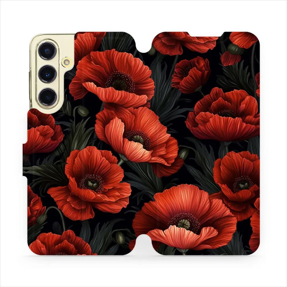 Flipové pouzdro Mobiwear - Samsung Galaxy S24 FE - VP45S Temné červené květy