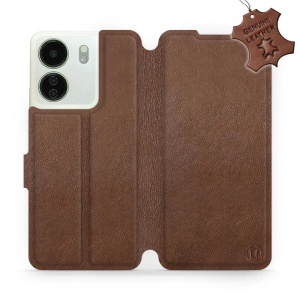 Kožené flip pouzdro Mobiwear - Xiaomi Redmi 13C - Hnědé